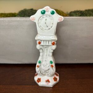 Vintage Grandfather Clock Porcelain Figurine 5” White with Flower Occupied Japan
